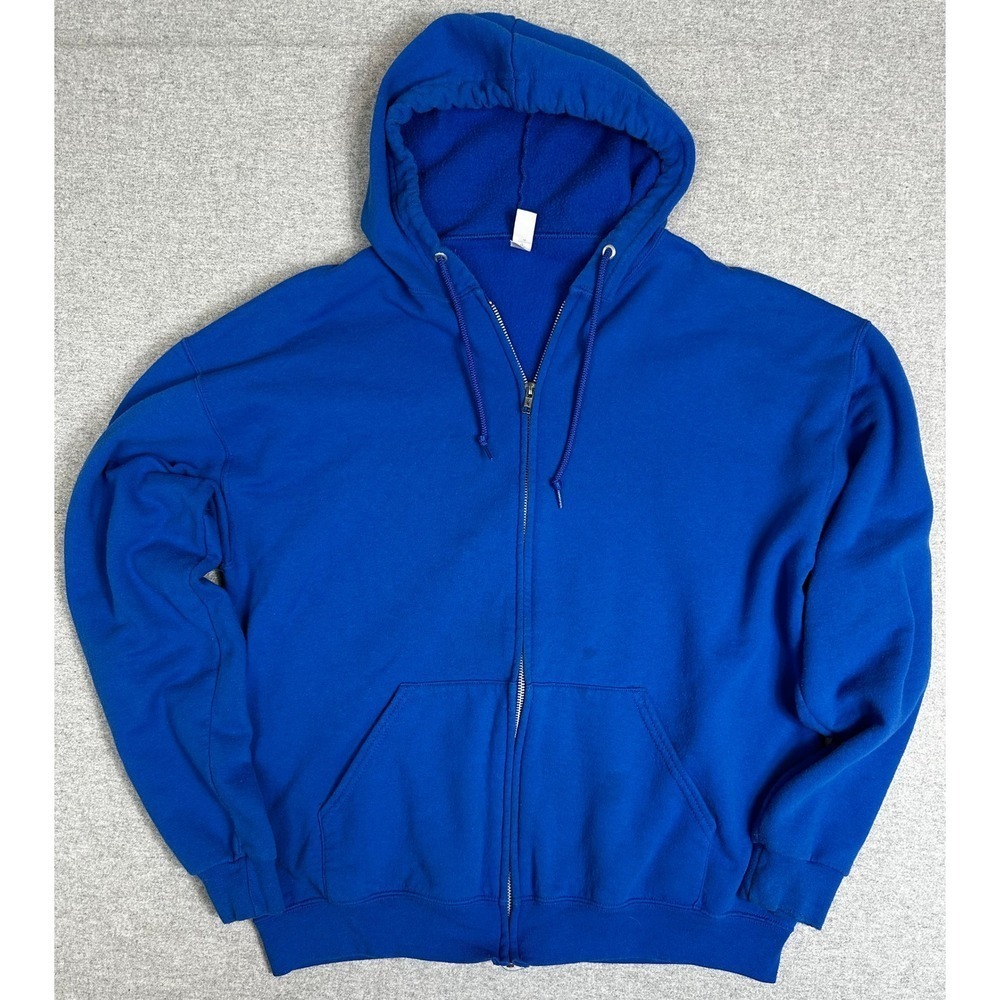 Vintage 90s Y2K Jerzees Nublend Blank Zip Up Hoodie Mens L Royal Blue